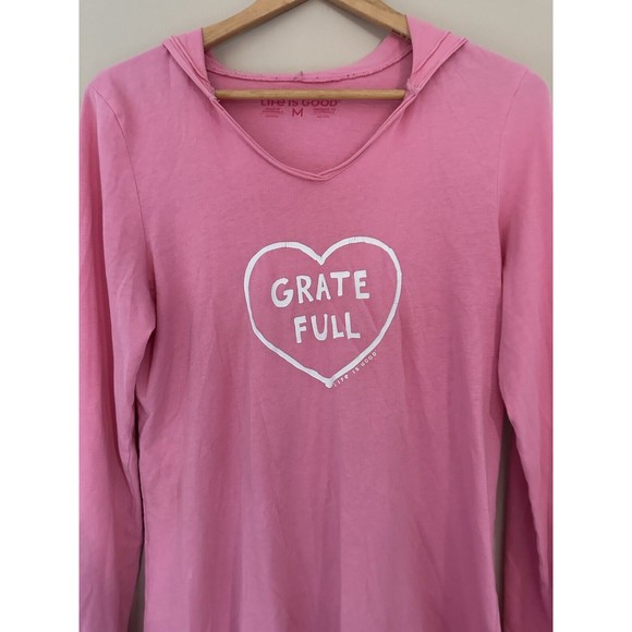 Life Is Good Womens Hooded Top Size M Pink "Grate Full" Basics Roll Hem Hoodie - Picture 2 of 7